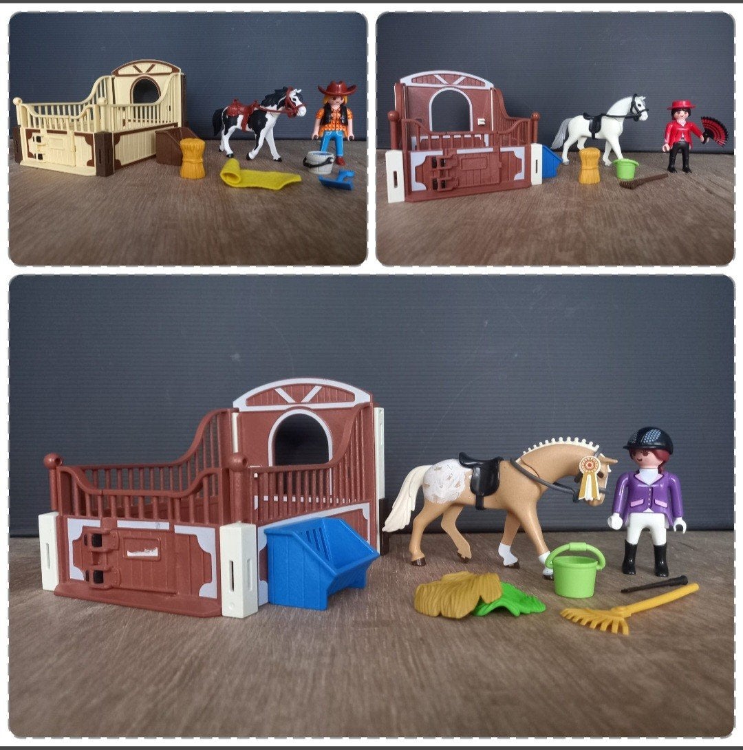 Playmobil 5516 5520 5521 3x stal met paard en verzorger, Gebruikt, Complete set, Ophalen of Verzenden, Country