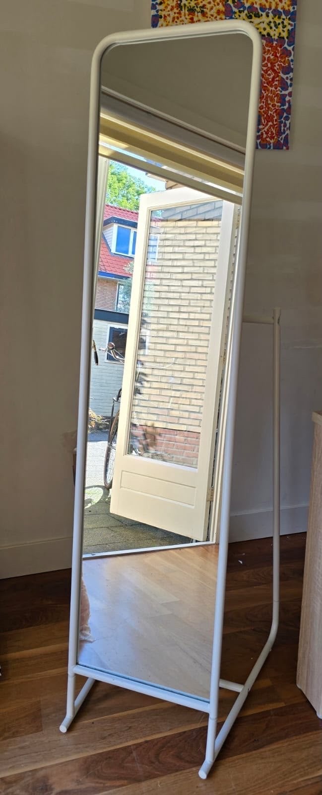 IKEA KNAPPER Staande spiegel met kledingrek (wit), Antiek en Kunst, Ophalen, Rechthoekig, Minder dan 50 cm, 150 tot 200 cm