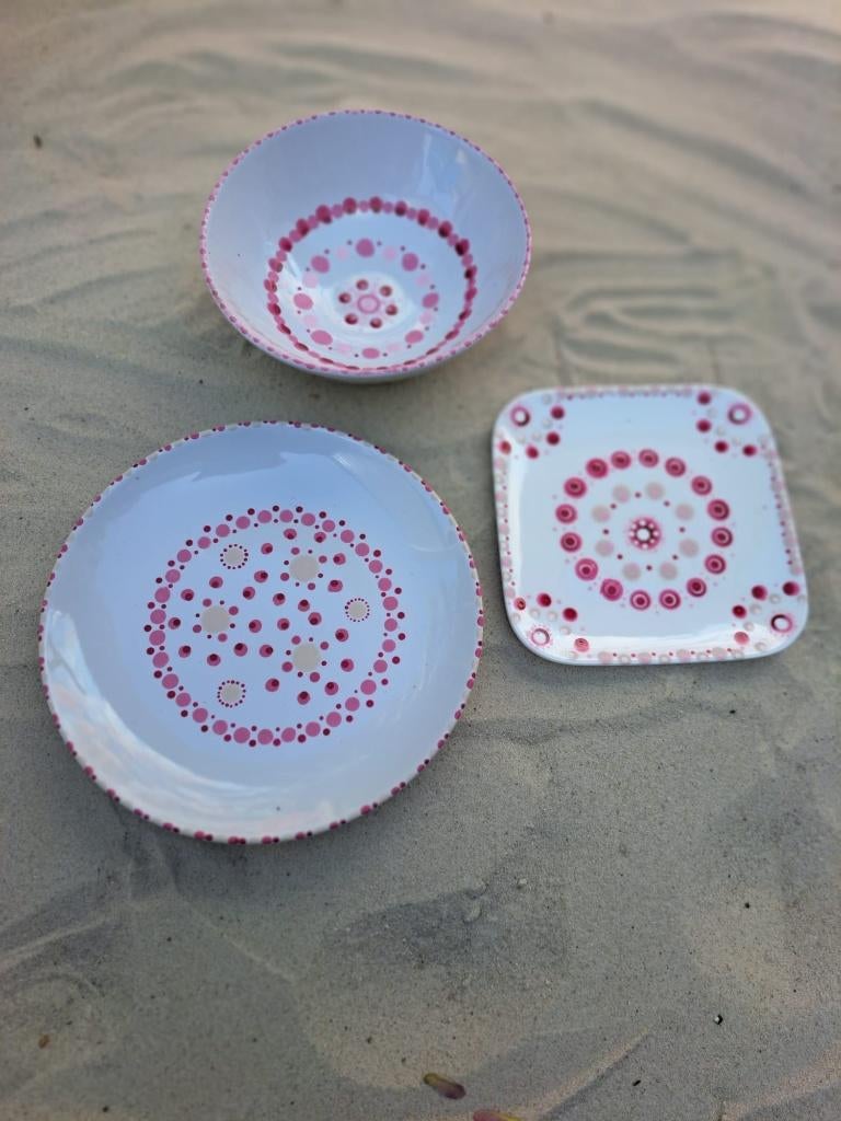 Stipstijl bordjes - decoratie - wanddecoratie - cadeautip, Steen/keramiek, Ophalen of Verzenden, 20 cm, Roze