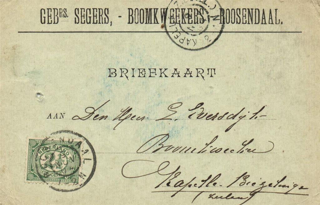 Gebrs. Segers, Roosendaal. - 11.1904 - briefkaart, Ophalen of Verzenden, Briefkaart