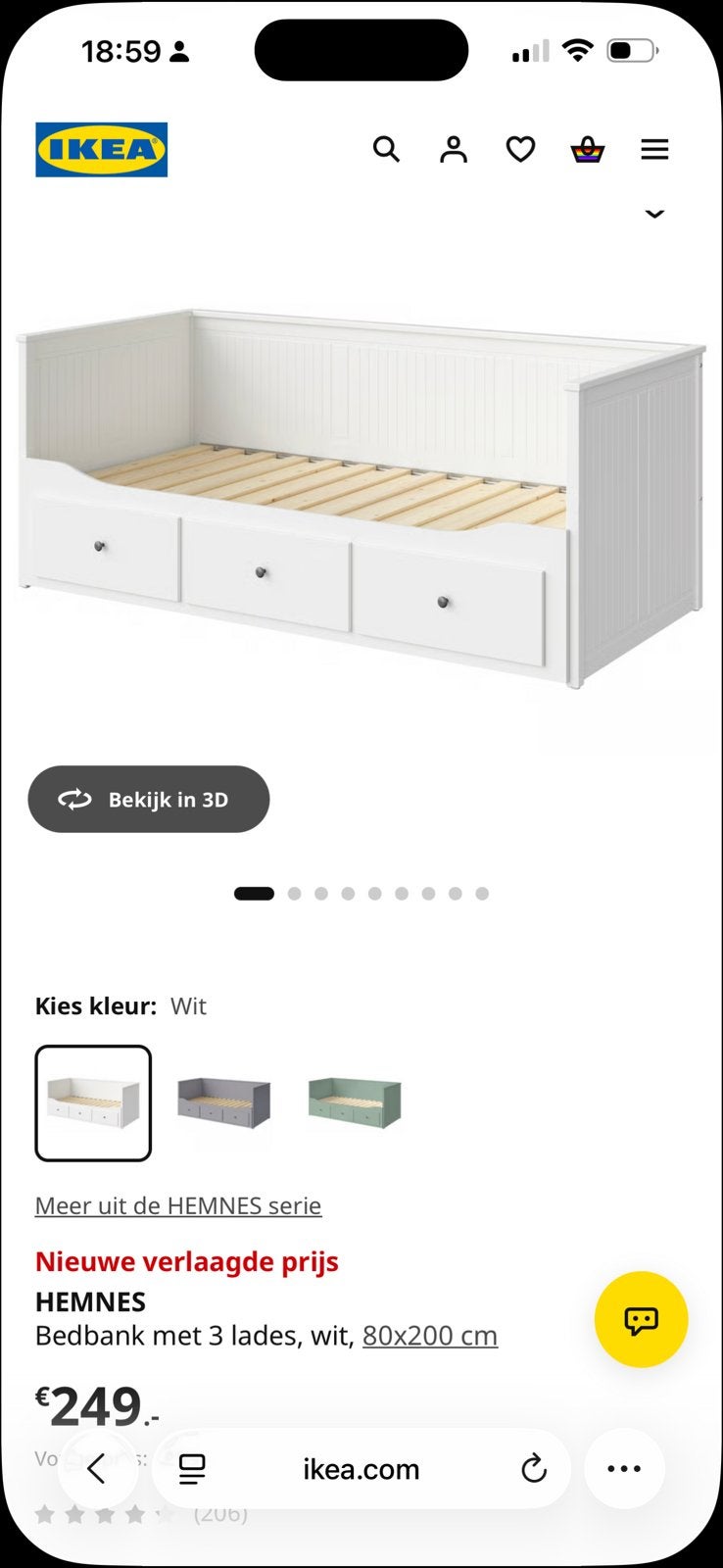 Ikea hemnes bed, Ophalen, Eenpersoons, Wit, Zo goed als nieuw