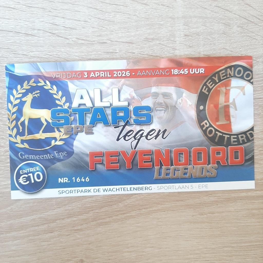 Feyenoord Ticket: All Stars tegen Feyenoord Legends, Verzamelen, Verzenden, Nieuw, Feyenoord, Overige typen