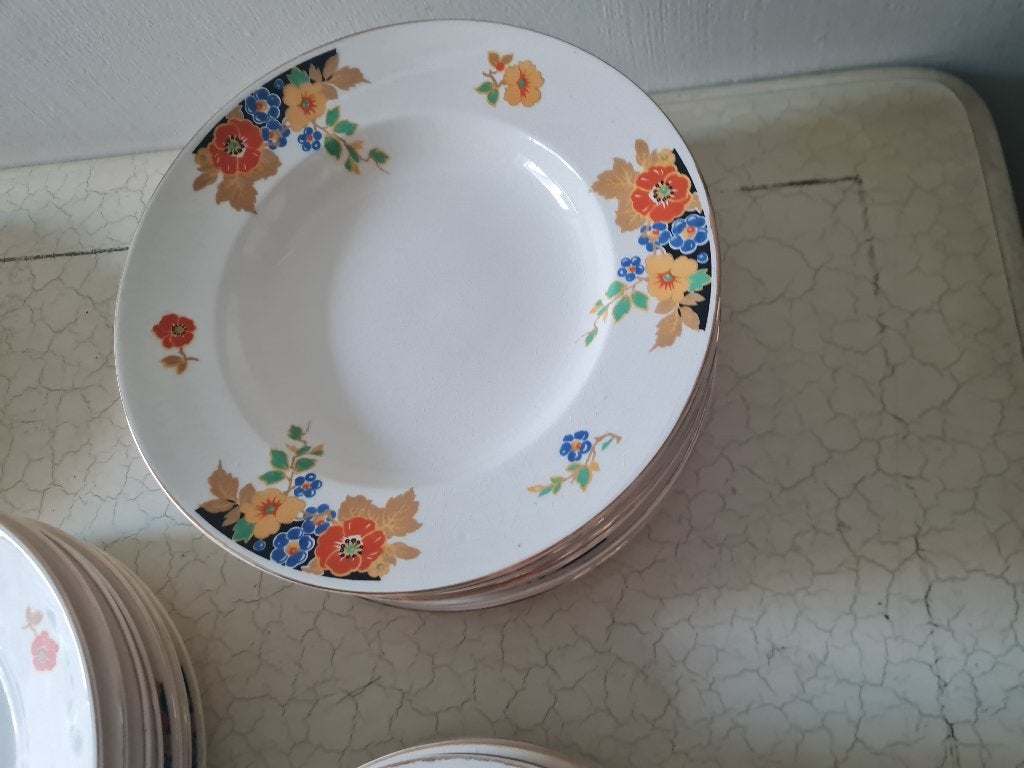 Antiek Mosa servies 29-delig 8 poortjes gestempeld, Ophalen of Verzenden