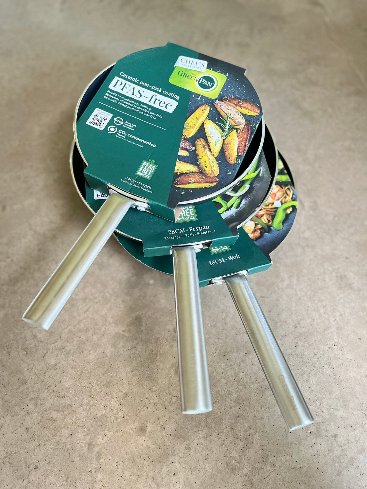 Greenpan chefs collection (set van 3), Huis en Inrichting, Keuken | Potten en Pannen, Ophalen of Verzenden, Zo goed als nieuw