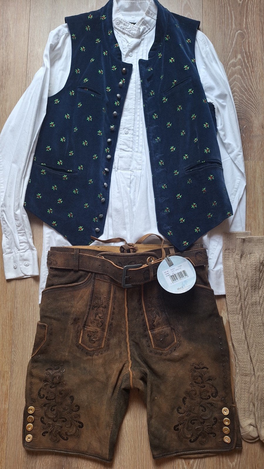 Lederhose 46 gilet overhemd kousen oktoberfeest, Ophalen of Verzenden, Zo goed als nieuw, Maat 46 (S) of kleiner, Marjo