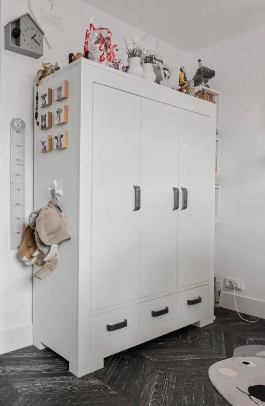 Kidsmill Brent Kledingkast 3-Deurs Wit, Ophalen, Kast, 50 tot 70 cm, Nieuw