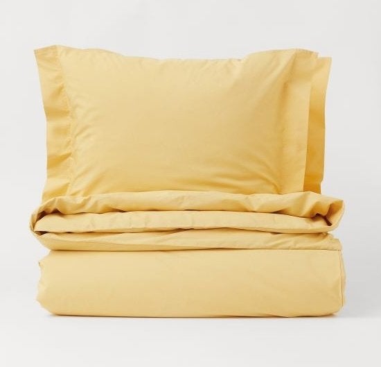Lichtgeel H&M dekbedset dekbedovertrek 200x220cm 60x70 cm, Geel, Katoen, Ademend, Ophalen of Verzenden