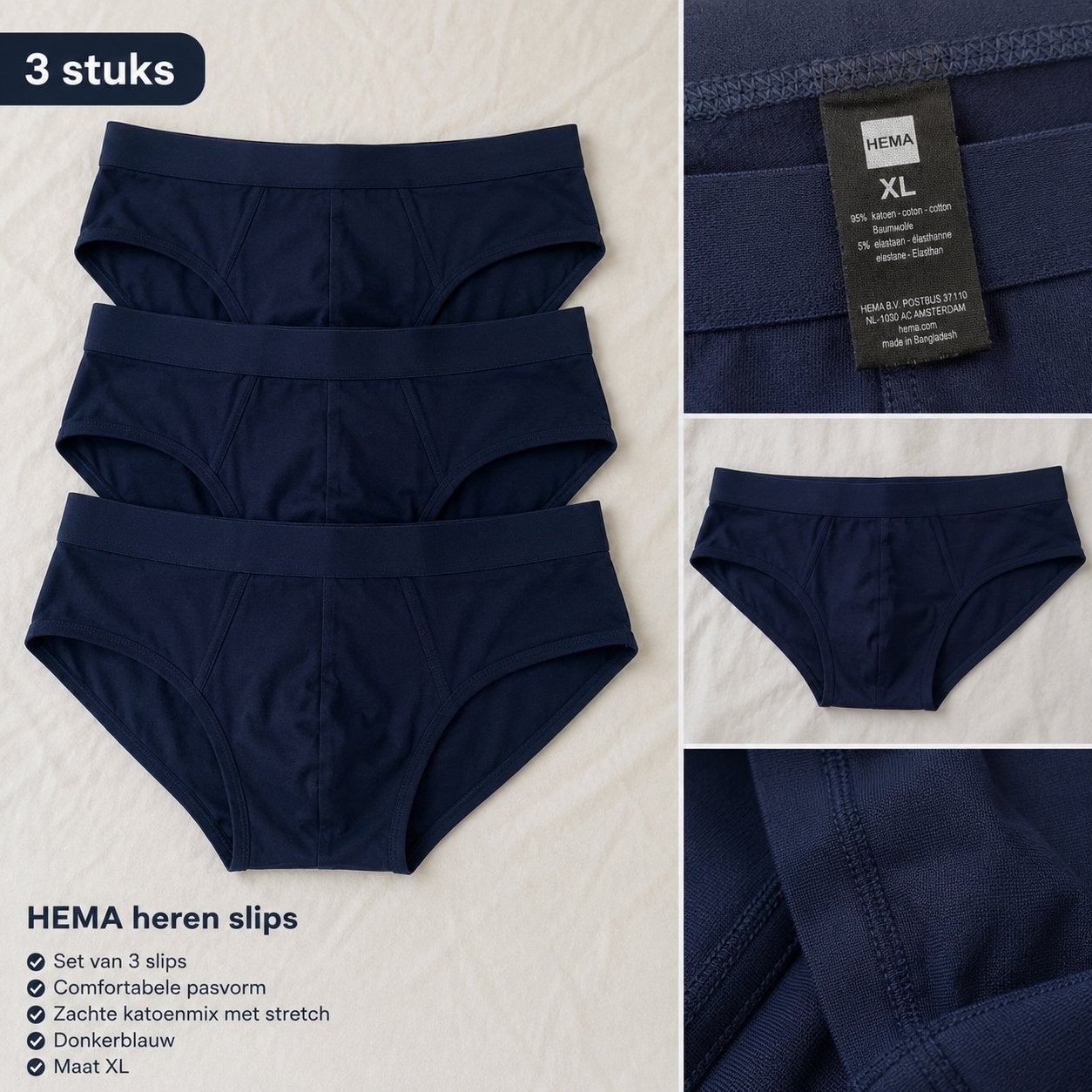 Hema Herenslips - 3 stuks - Donkerblauw - Splinternieuw, Kleding | Heren, Ondergoed, Verzenden, Blauw, Slip