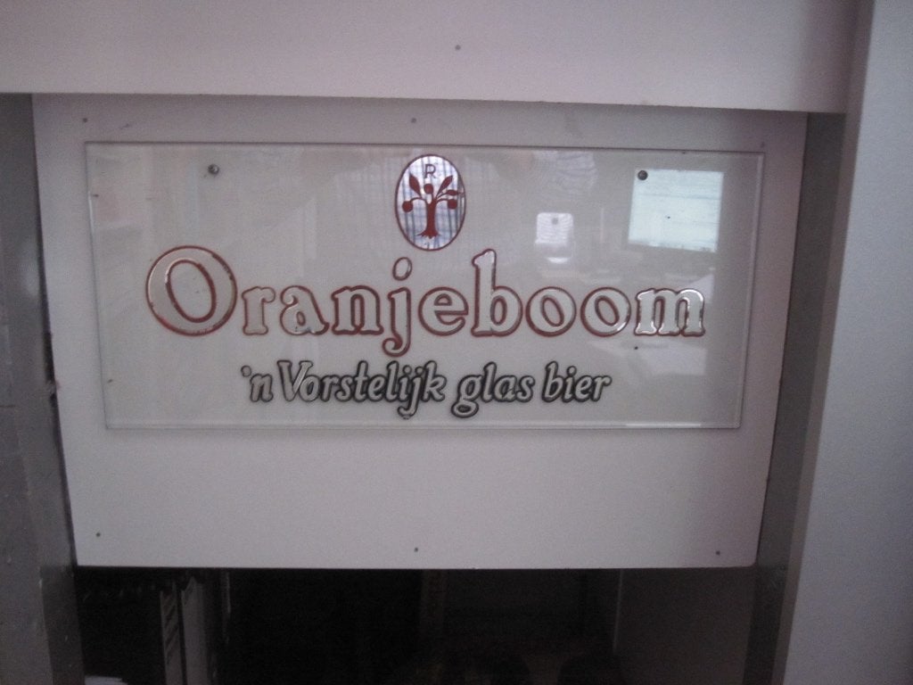 Oranjeboom bier reclameglasplaat uit de jaren 50., Verzamelen, Ophalen of Verzenden, Zo goed als nieuw, Reclamebord, Plaat of Schild