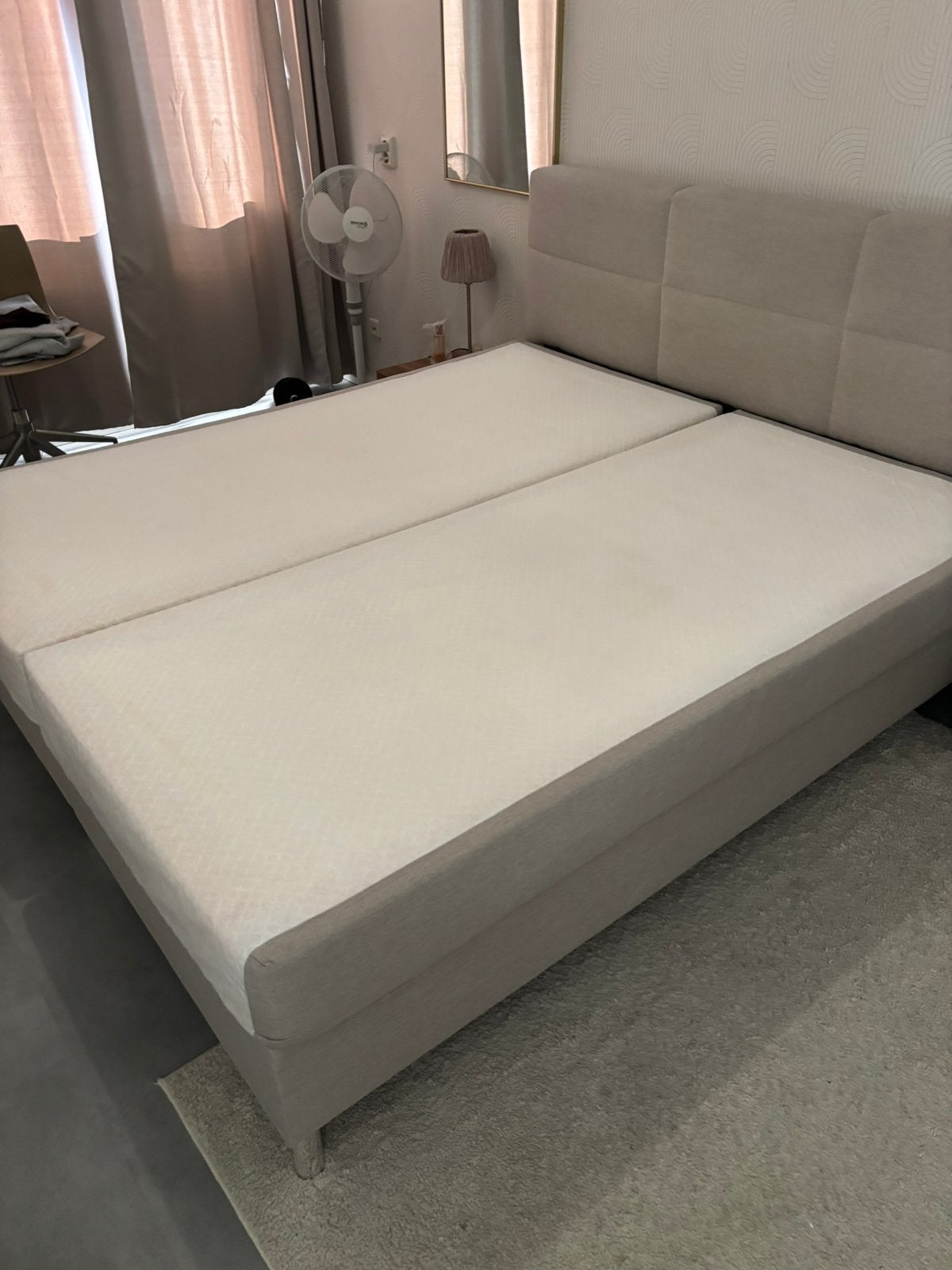 Te koop: 2x boxspring matrassen, Ophalen, Gebruikt, 90 cm, Beige