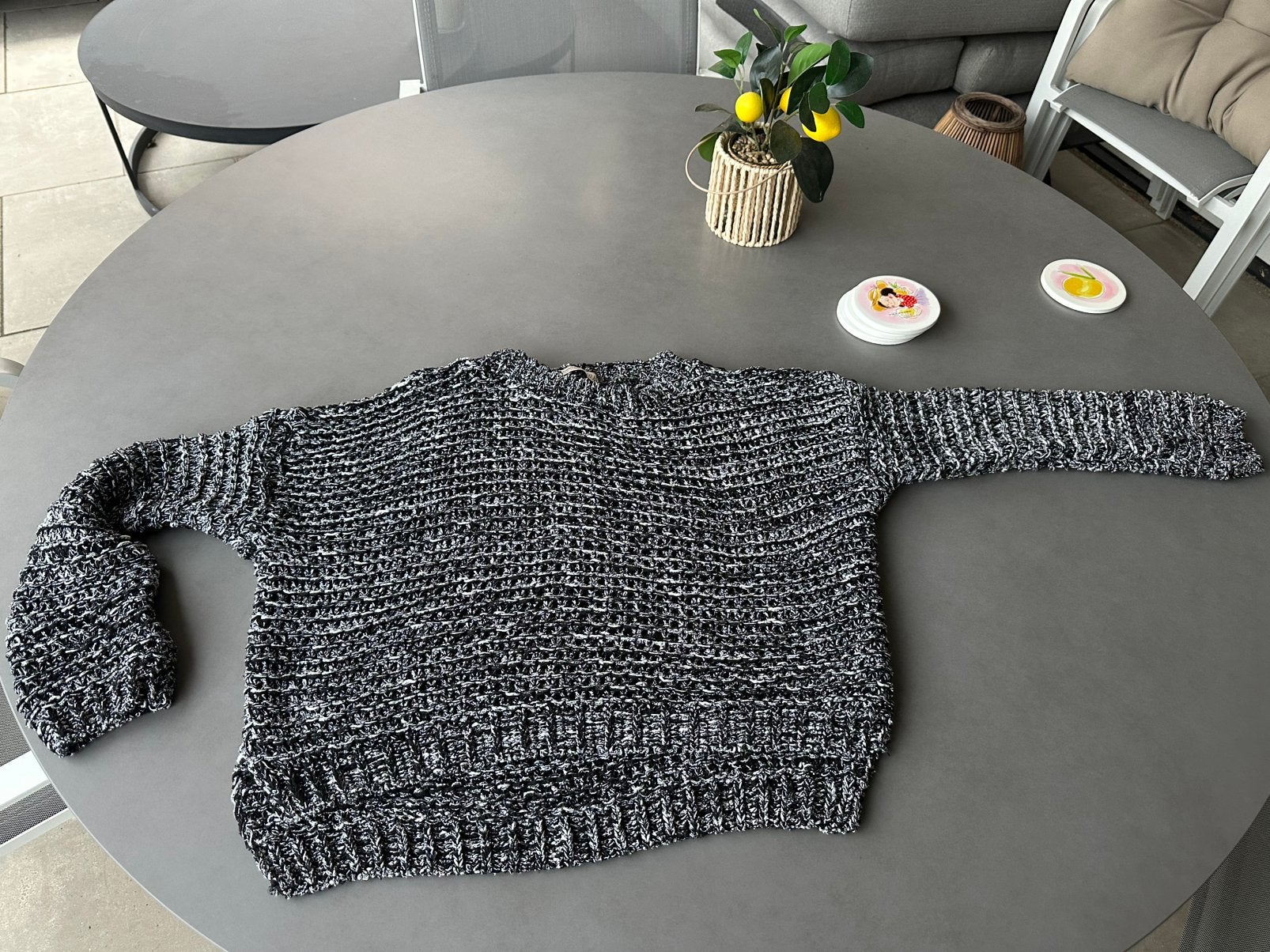 Zwart/wit grof gebreide Stradivarius trui, maat S oversized, Verzenden, Zwart, Maat 42/44 (L), Zo goed als nieuw