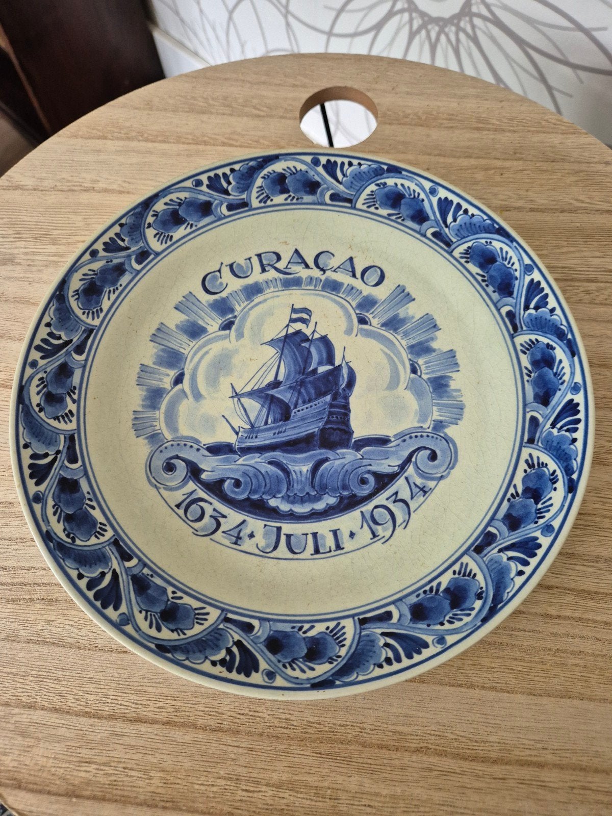 antiek Delfts Blauw herdenkingsbord Curacao, Antiek en Kunst, Ophalen of Verzenden