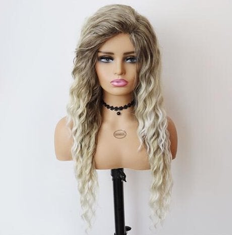 Asblonde Krullende Ombre Pruik Krullen Haar Blonde Dames, Verzenden, Nieuw, Pruik of Haarverlenging
