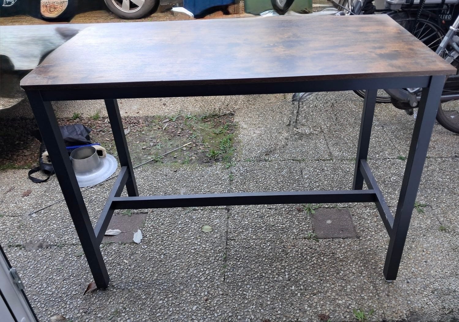 Stijlvolle Bartafel met Houtlook Blad en Metalen Frame, Ophalen, Zo goed als nieuw