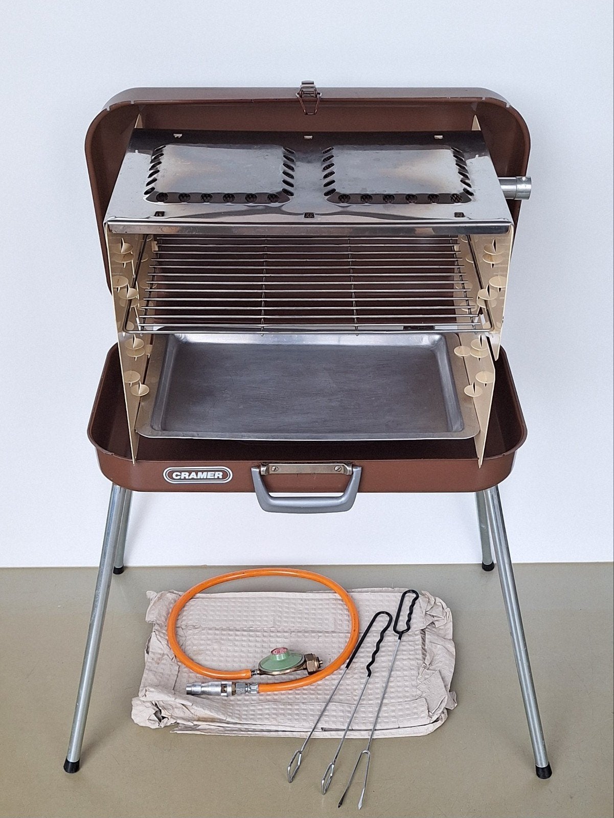 vintage Cramer koffer-grill gas-kooktoestel bbq inklapbaar, Ophalen of Verzenden, Gebruikt