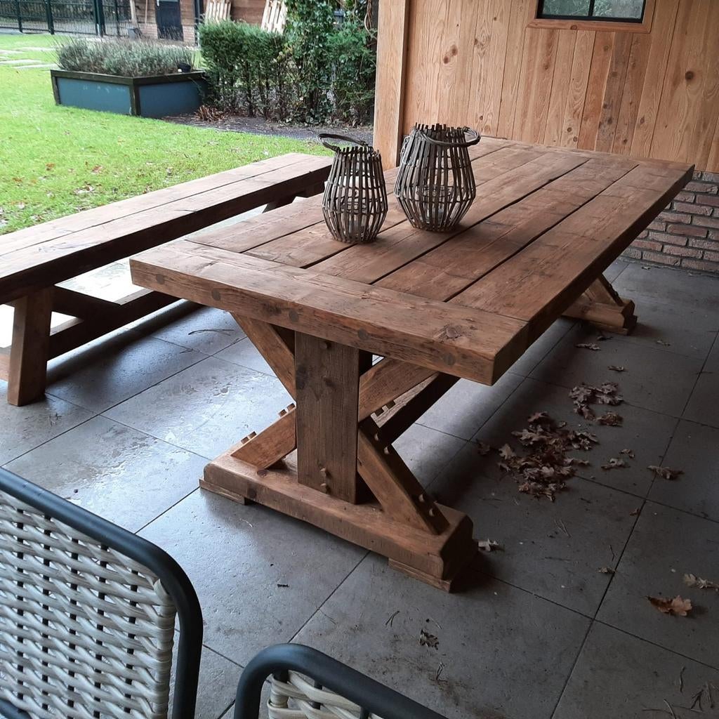 Kloostertafel, tuintafel, Tuin en Terras, Ophalen of Verzenden, Rechthoekig, Hout