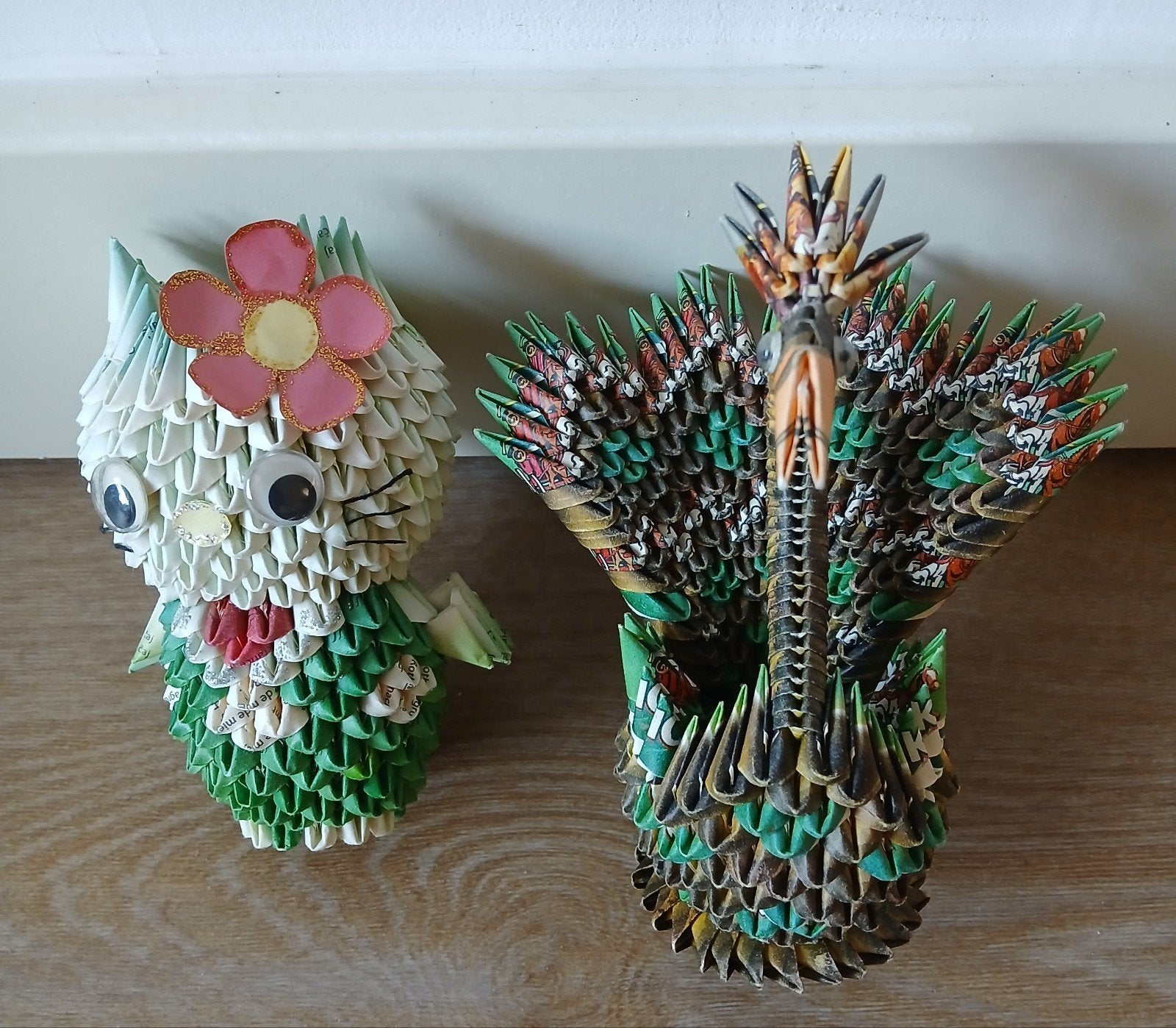 Unieke 3D Origami Kunstwerken: Zwaan en Uil, Handgemaakt, Dieren, Meerkleurig, Ophalen of Verzenden