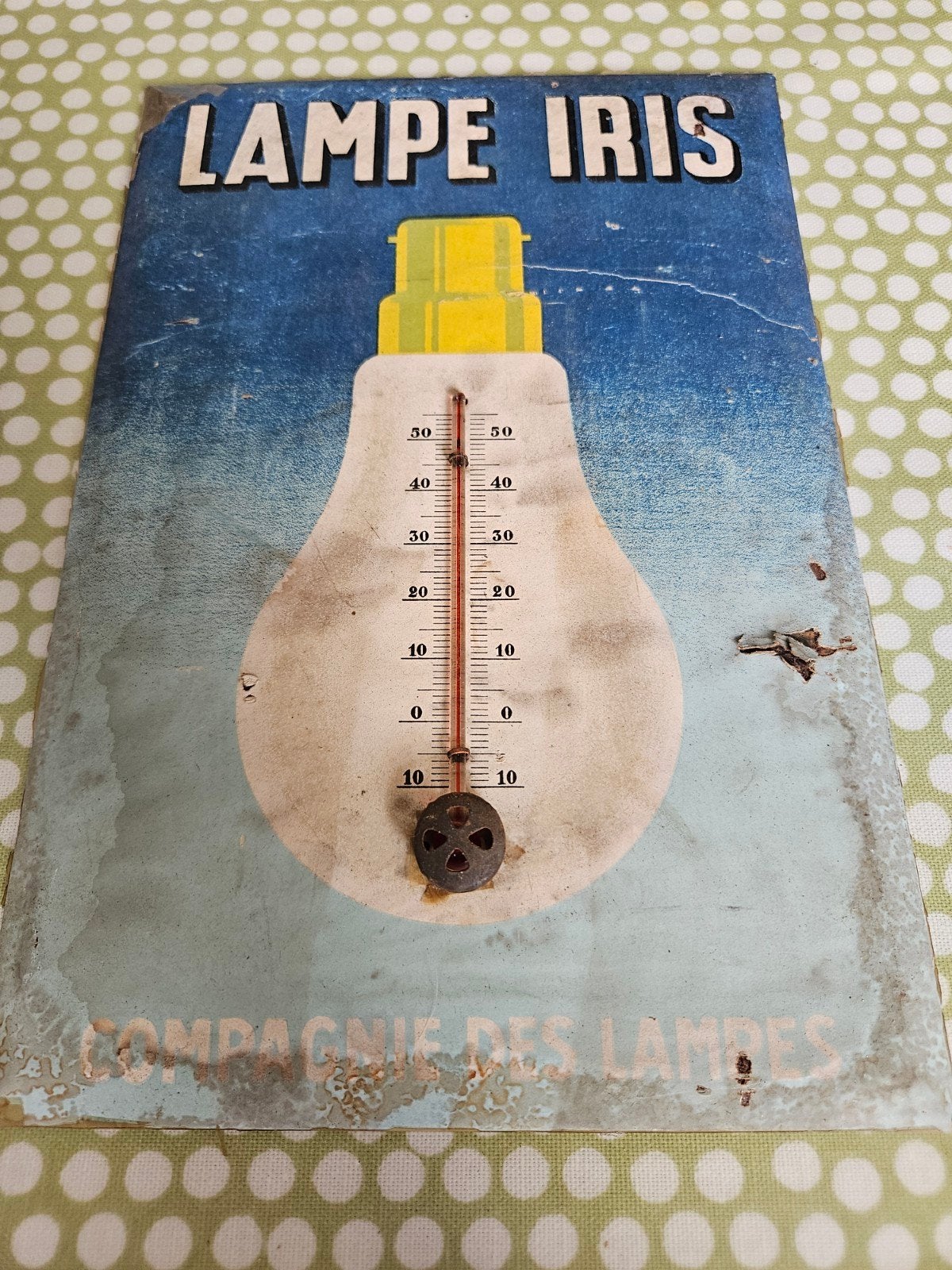 Vintage Lampe Iris Thermometer Reclamebord, Ophalen of Verzenden