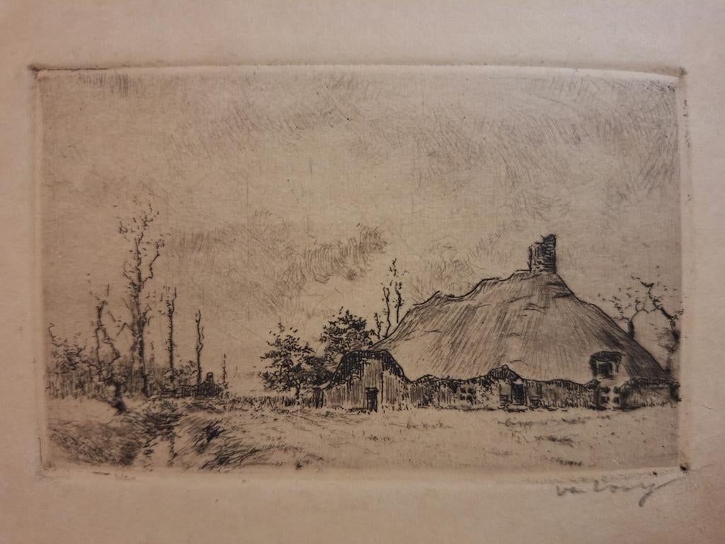 Ets van Looy - Landschap met huis, Ets, Ophalen of Verzenden, Gesigneerd, Landschap