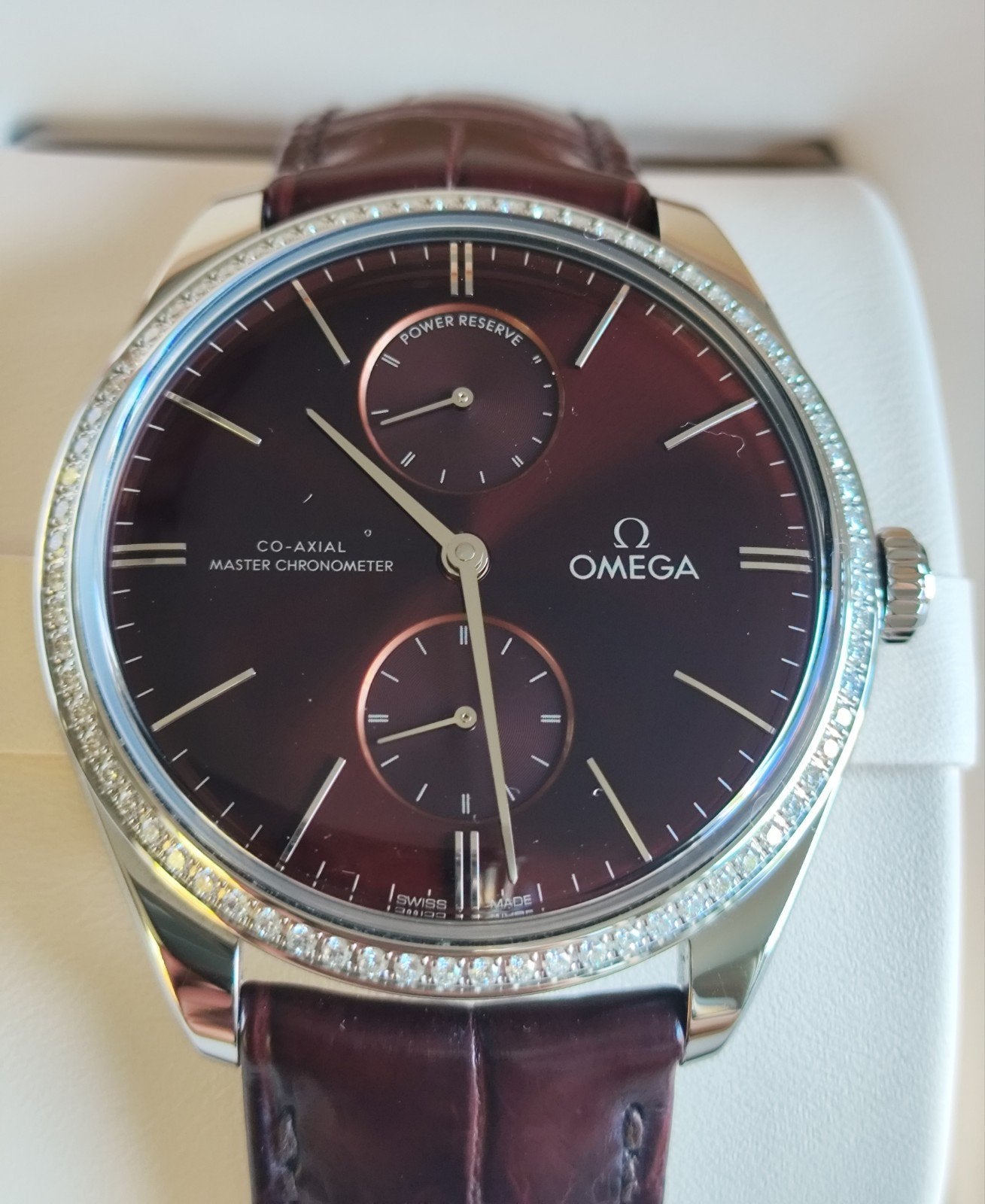 1 Omega De Ville Trésor Diamant, Co-Axial Master Chronometer, Leer, Staal, Polshorloge, Ophalen of Verzenden