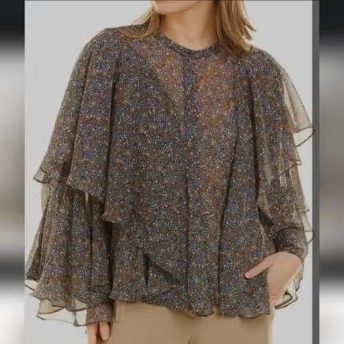 Ted Baker Pinku Printed Ruffled Blouse, maat 0, Ted Baker, Ophalen of Verzenden, Nieuw, Maat 36 (S)