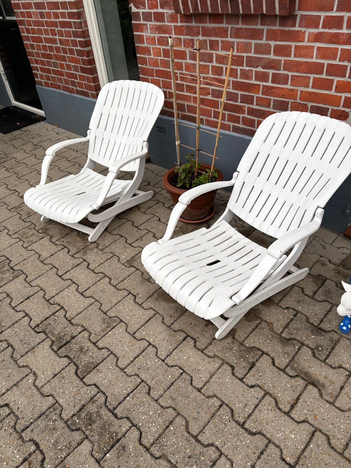 Witte verstelbare tuinstoel, laag model, Ophalen, Gebruikt, Kunststof, Verstelbaar