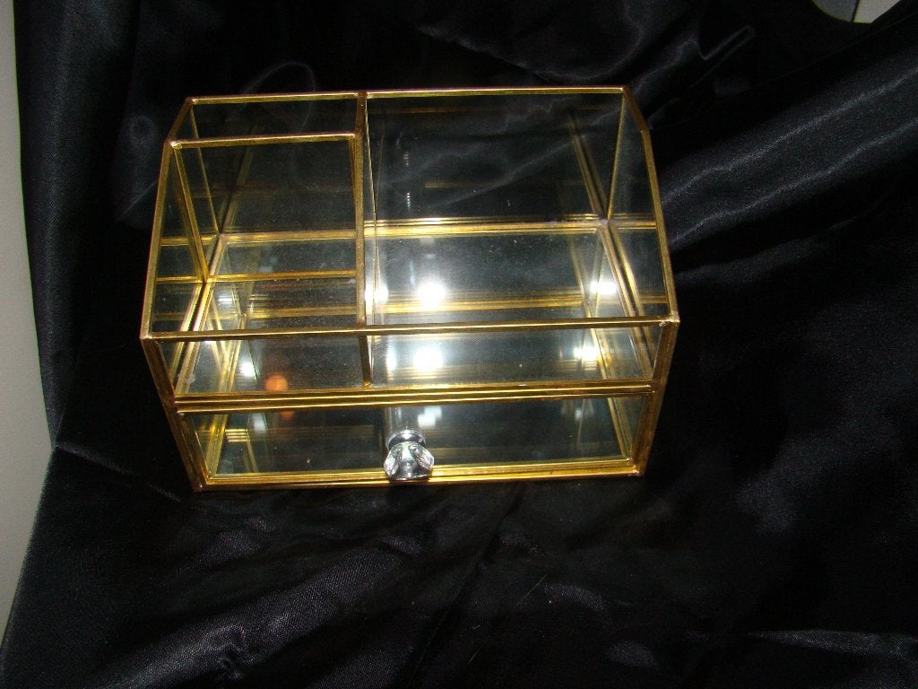 glas met koper  sieraden kistje  19 cm breed en 12 cm hoog, Overige kleuren, Ophalen of Verzenden, 19 cm, Glas