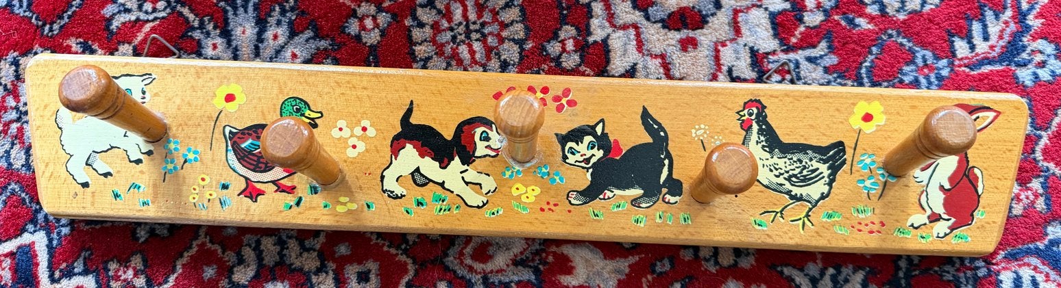 Vintage Kinderkapstok Hout met Dierenprint, Gebruikt, Ophalen of Verzenden, Minder dan 100 cm, Kinderkapstok