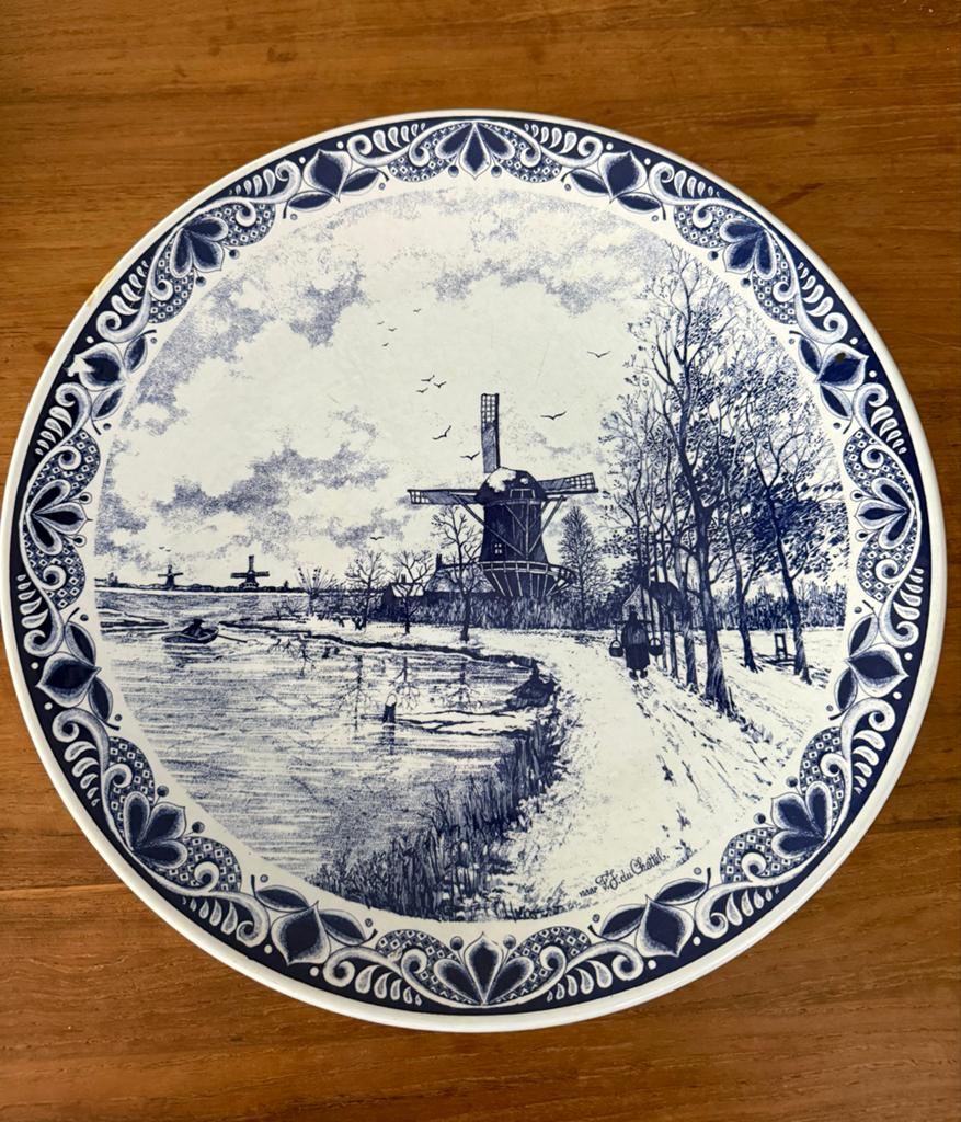 Delfts Blauw Wandbord - Molenlandschap, Ophalen of Verzenden