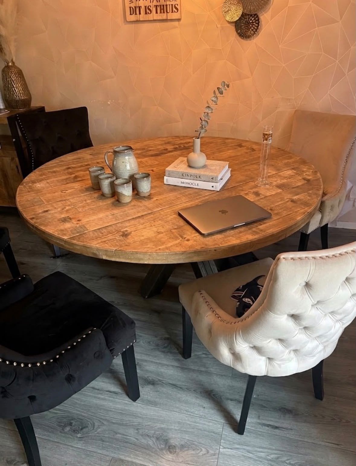 ronde steigerhouten tafel zonder stoelen, Rond, Ophalen of Verzenden, Zo goed als nieuw, Industrieel, landelijk