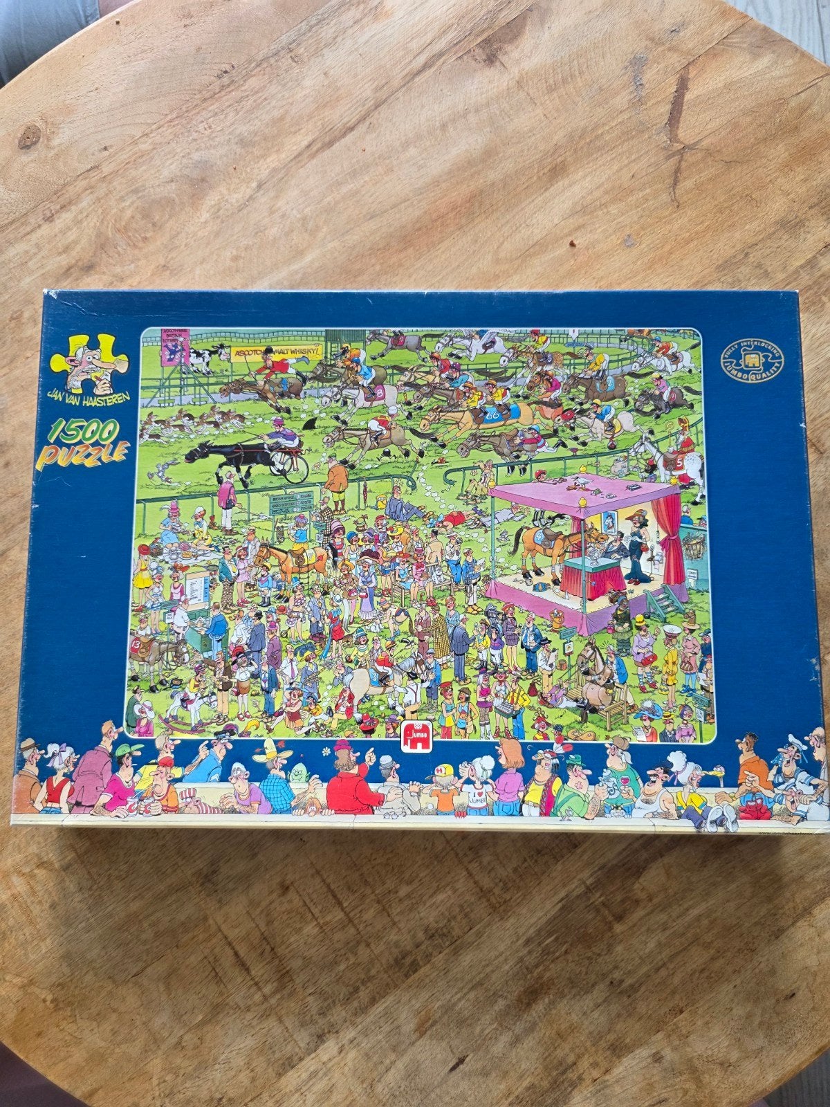Jumbo Jan van Haasteren Ascot Paardenrace 1500 stukjes, Ophalen of Verzenden, 500 t/m 1500 stukjes, Zo goed als nieuw, Legpuzzel