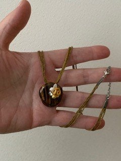 Prachtig ketting met edelsteen hanger tijgeroog en zirkonium, Bruin, Ophalen of Verzenden, Zo goed als nieuw, Steen of Mineraal