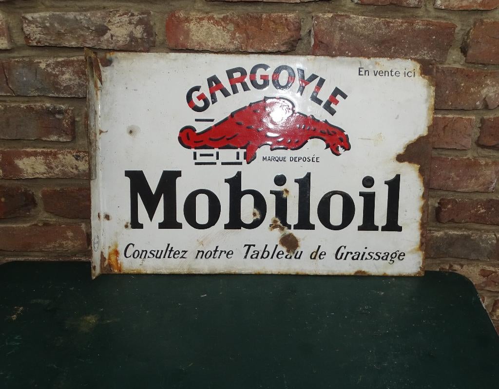 oud emaillen reclamebord emaille bord mobiloil, Antiek en Kunst, Curiosa en Brocante, Ophalen