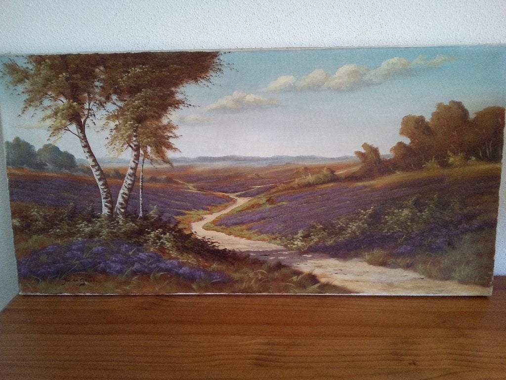 schilderij heide landschap Jac.de Groot, Antiek en Kunst, Ophalen, Doek, Gesigneerd, Landschap