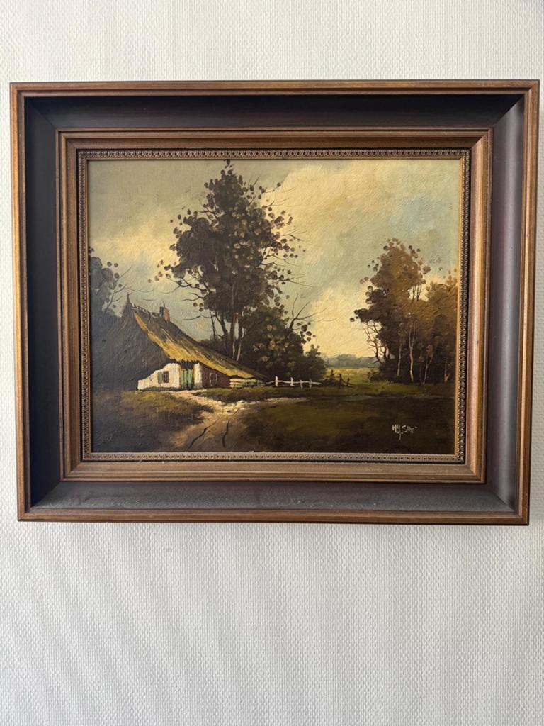 Olieverfschilderij met rietgedekte boerderij, Ophalen