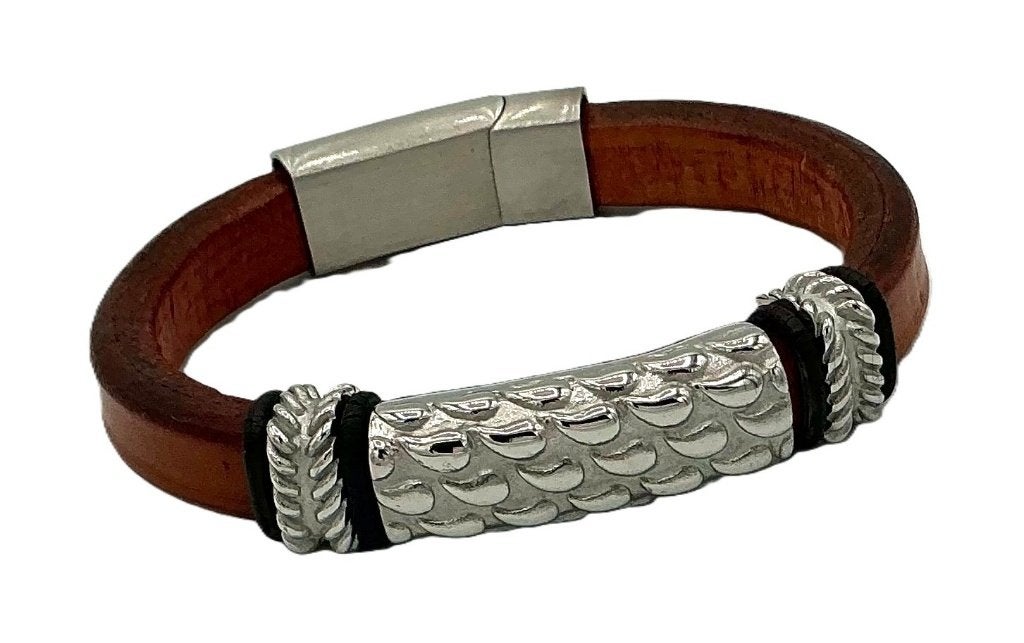 armband leer ABLeer001 armband Jake Leather bracelet, Verzenden, Nieuw, Beige, Leer