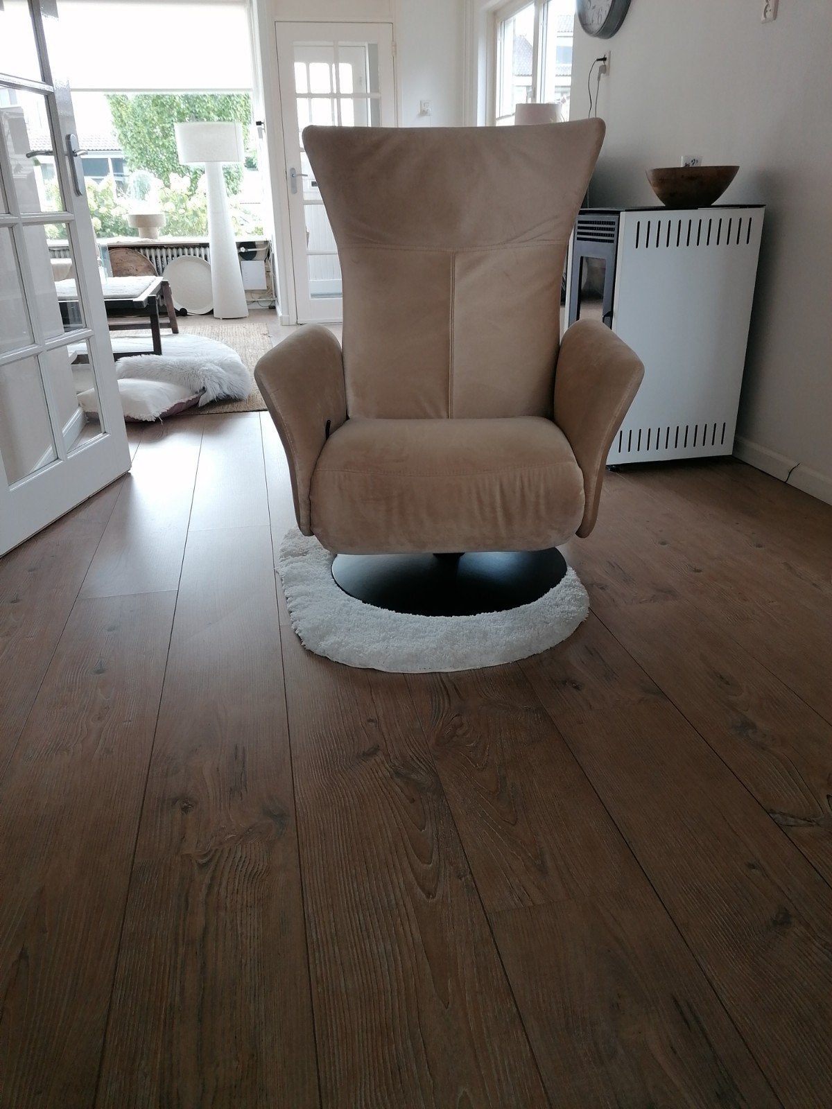 Relaxfauteuil in velours bekleding mechanisch te verstellen, Overige kleuren, Ophalen of Verzenden, Zo goed als nieuw, Eén