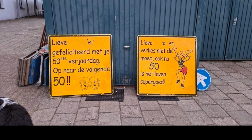 Verkeersborden 50 jaar verjaardag / jubileum / blanco, Ophalen of Verzenden, Gebruikt, Versiering, Verjaardag