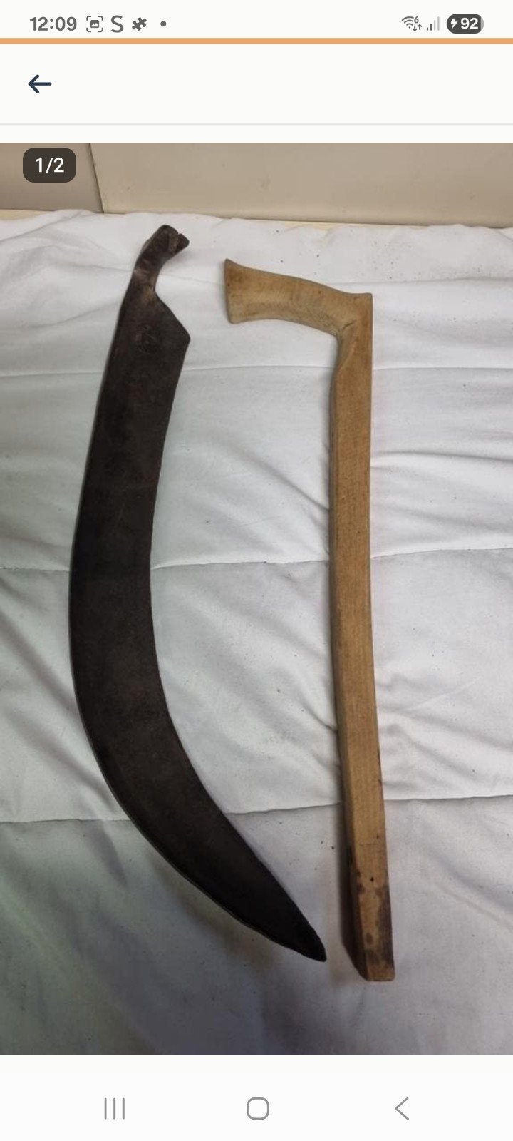 Oude Zicht met Houten Handvat en Donker Metalen Blad, Antiek en Kunst, Antiek | Gereedschap en Instrumenten, Ophalen of Verzenden
