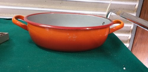 emaille pan oranje met kunststof grepen ovaal, Ophalen of Verzenden, 'T Olde Gre-j, Info@toldegrej.nl, Endepoelstraat 20f Didam