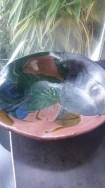 Unieke handgemaakte schaal, blauw en roze Thomas buxo, Antiek en Kunst, Ophalen of Verzenden