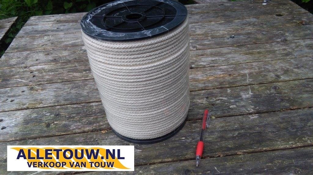 Katoentouw 3 strengs geslagen 5mm, 100 meter, Info@alletouw.nl, Nieuw, Ophalen of Verzenden, Trekwei 13