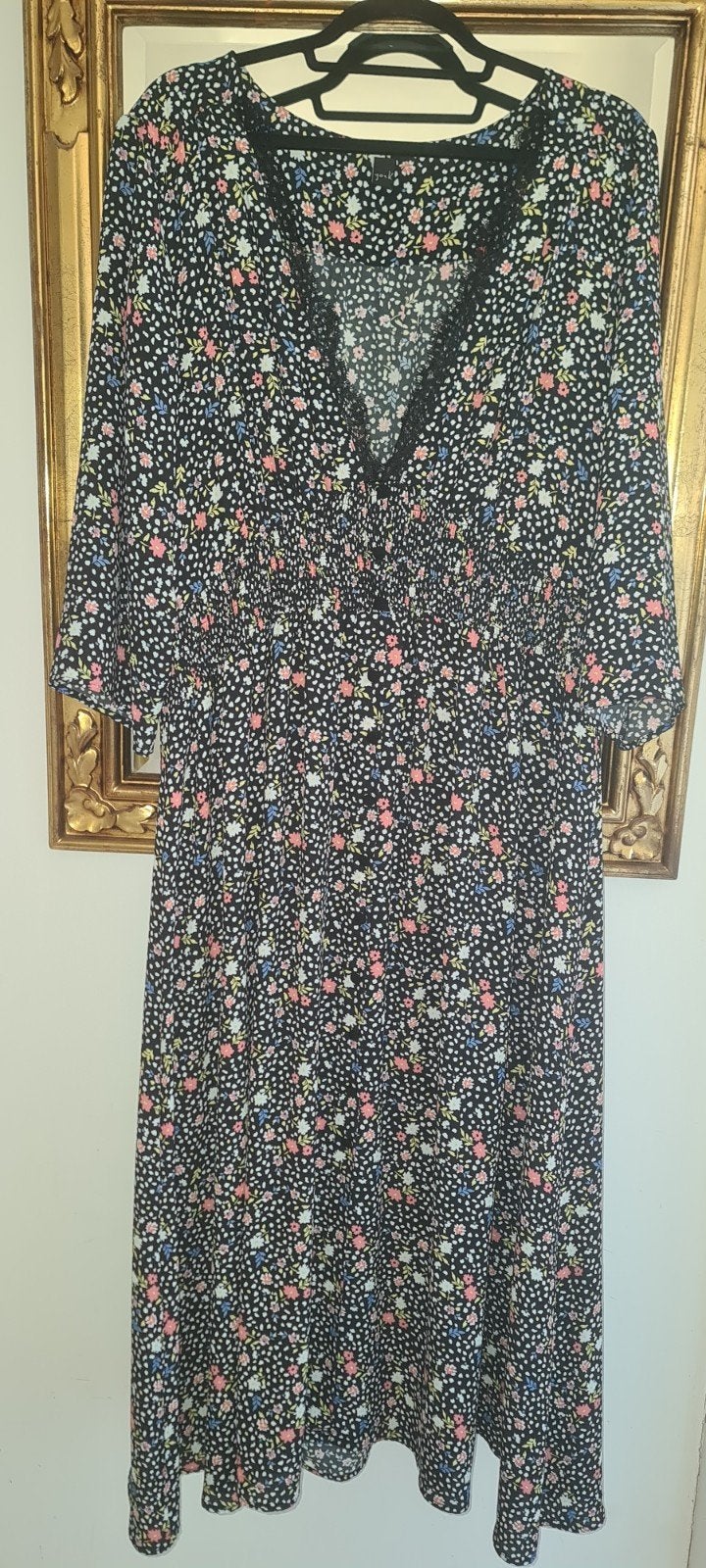 nieuwe jurk Yoek plussize L 48 zwart bloemetjes kant luchtig, Yoek, Nieuw, Ophalen of Verzenden, Jurk