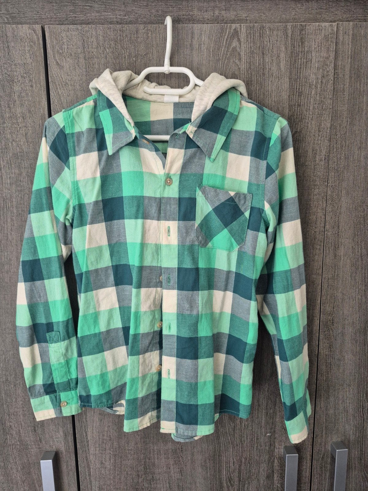 Geruit overhemd met capuchon - maat 152, Kinderen en Baby's, Ophalen of Verzenden, Gebruikt, Jongen of Meisje, Overhemd of Blouse
