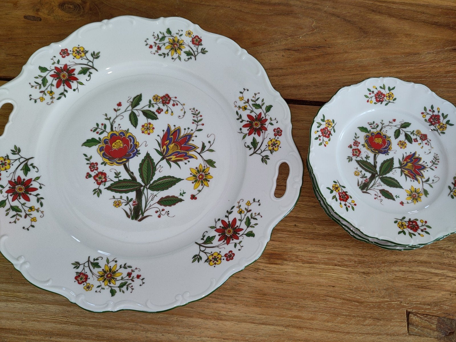 Seltmann Weiden Bavaria porselein taartschotel en 4 bordjes, Huis en Inrichting, Keuken | Servies, Overige merken, Ophalen of Verzenden