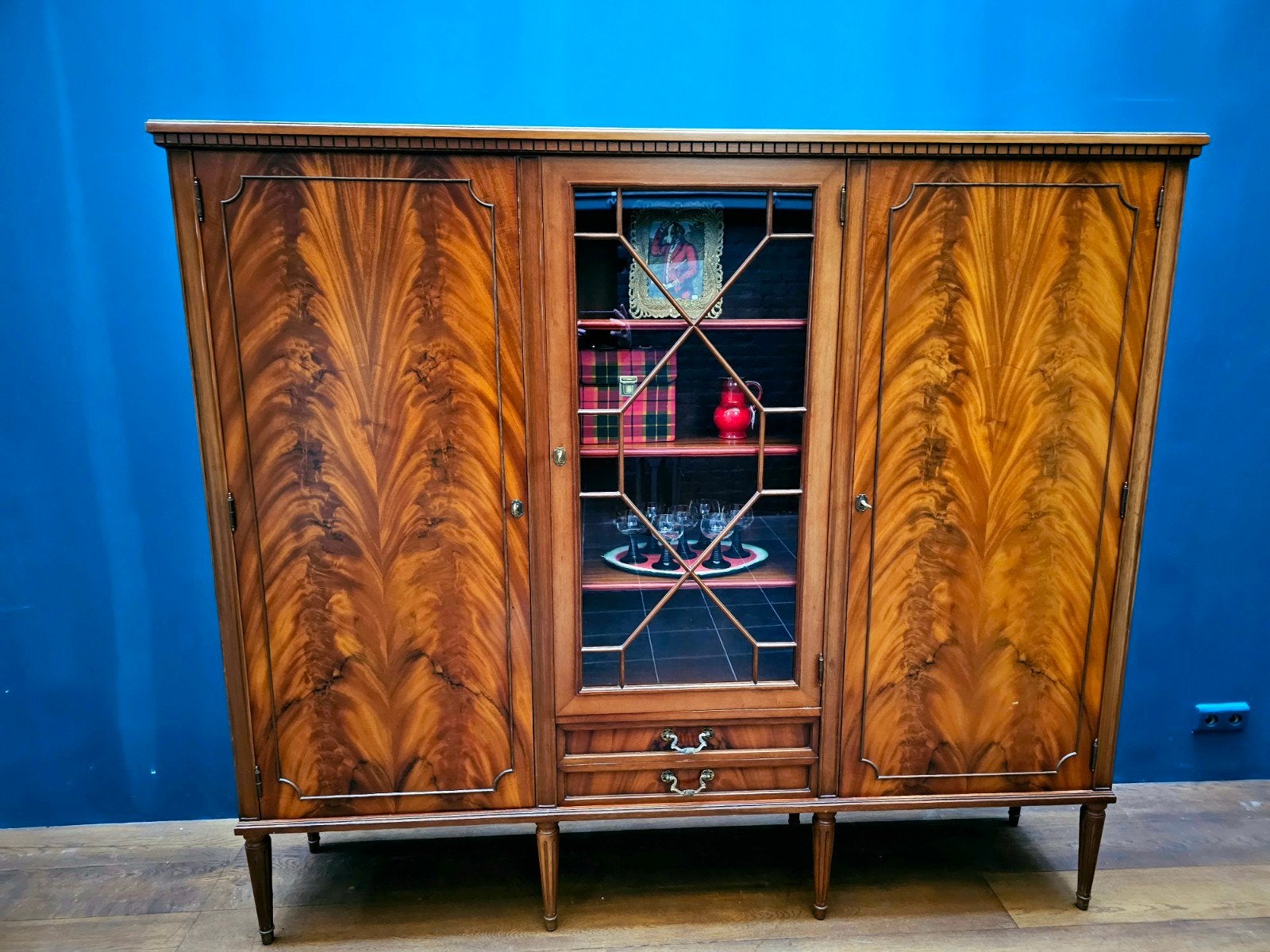 Engelse Mahoniehouten Highboard Kast Sheraton Stijl Vintage, Ophalen of Verzenden