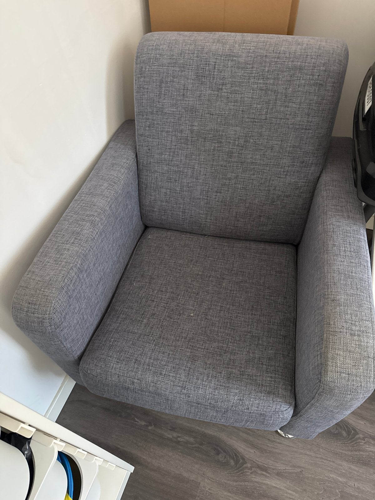 Comfortabele grijze stoffen fauteuil, Ophalen, Gebruikt, 75 tot 100 cm, Stof