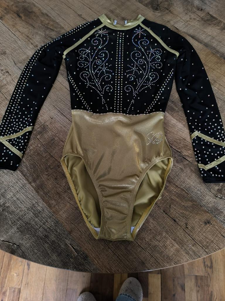 Turnpakje sparkle en dream  Zwart Goud met Strass, Sport en Fitness, Turnen, Zwart, Ophalen of Verzenden, Zo goed als nieuw, Turnpak(je)