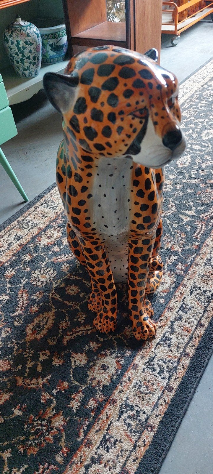 Grote vintage cheetah/luipaard beeld van keramiek, Ophalen of Verzenden