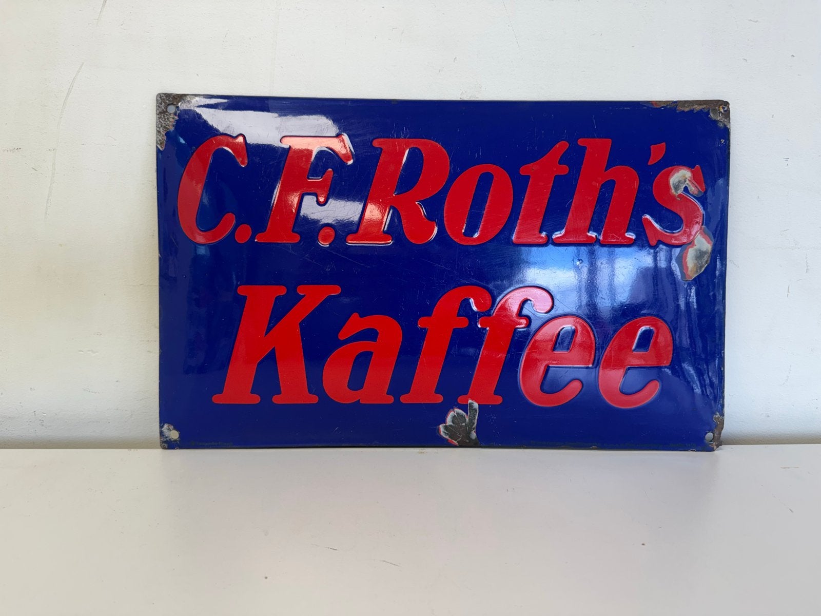 Vintage C.F. Roth's Kaffee Emaille Reclamebord, Ophalen of Verzenden